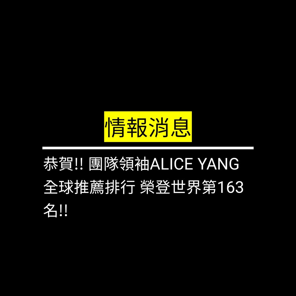 恭賀!! 團隊領袖ALICE YANG全球推薦排行 榮登世界第163名!!✪LiveGood✪